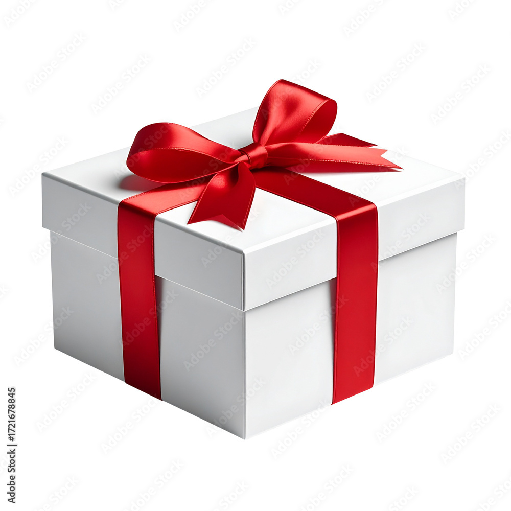 Fototapeta premium White gift box with red ribbon and bow