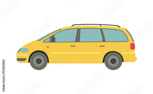 Big yellow minivan on white background - Vector illustration