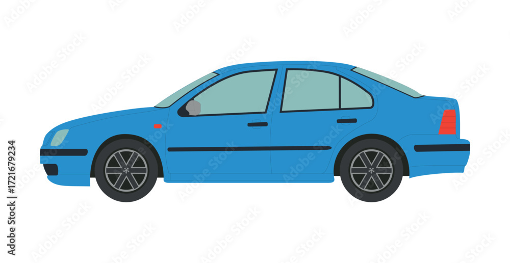 Fototapeta premium Blue modern sedan on white background - Vector illustration
