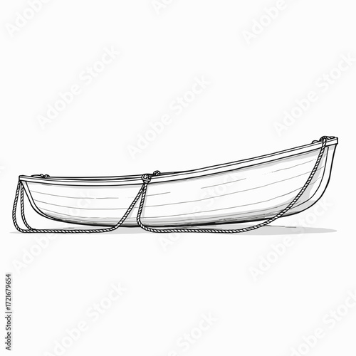 Simple wooden boat illustration with rope detailing on white background  