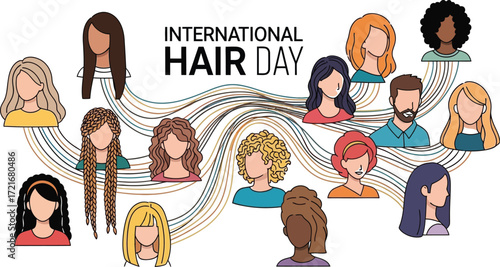 Diverse people celebrating international hair day with different styles