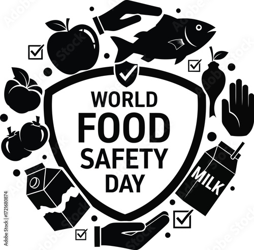World food safety day illustration with food icons in black and white