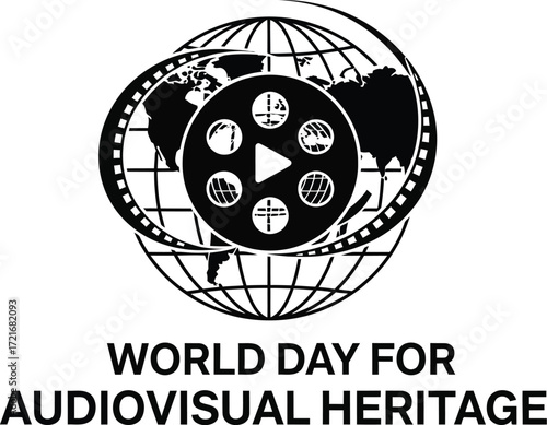 Celebrating world day for audiovisual heritage with film and globe icon