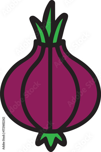 Purple Onion Cartoon Illustration with Green Shoots Vector Illustration
