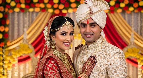 Radiant Indian Couple at Lavish Wedding Ceremony