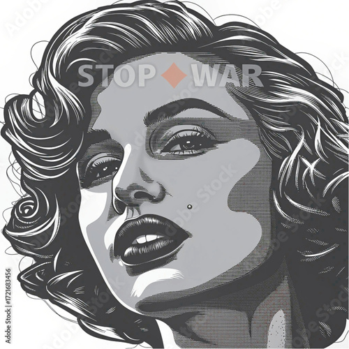 Elegant vector illustration of a beautiful woman with long hair, stylized with a minimalist black silhouette and a pop of red lips
