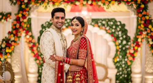 Radiant Indian Couple at Lavish Wedding Ceremony