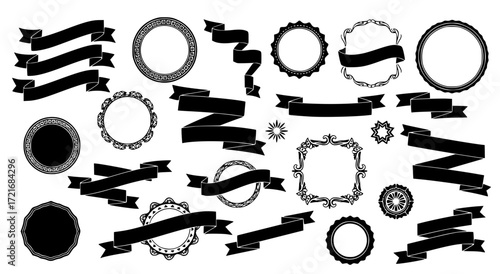 flat ribbon banners badges frames vector design elements 