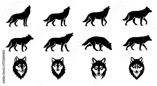 wolf silhouette icons animal clipart i