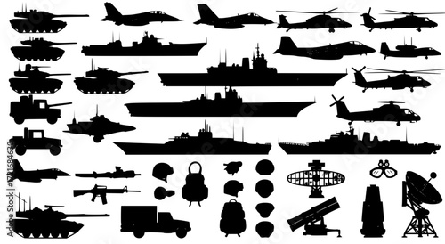 silhouette vector collection of military vehicles 