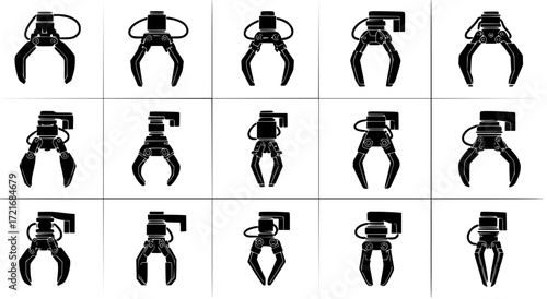 vector set of industrial robotic claw silhouettes