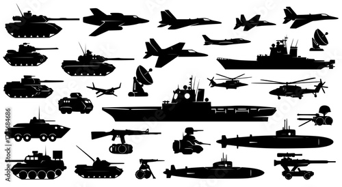 silhouette vector collection of military vehicles 