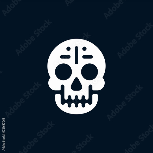 Stylized White Sugar Skull Illustration on Dark Background