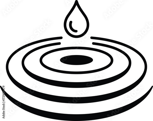 Abstract icon of a water drop creating ripples on water surface wave impact