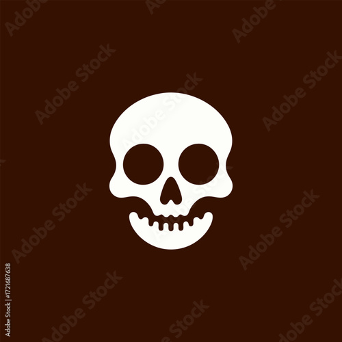 Minimalist White Skull Illustration on Dark Brown Background