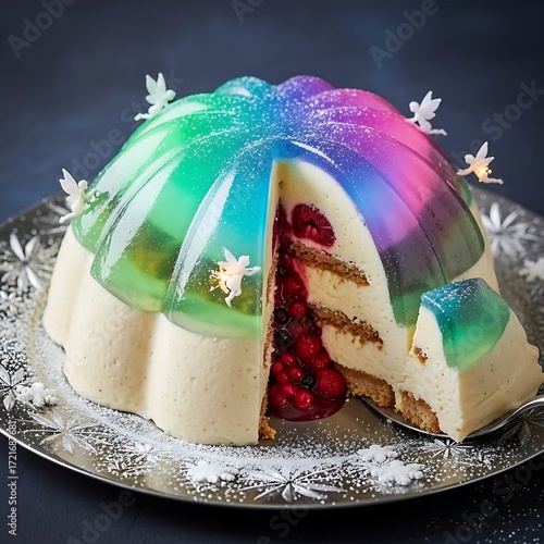 Aurora Borealis Inspired Christmas Cake – Glowing Snow Dome Dessert with Arctic Berries