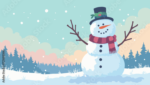 Floppy-disk snowman — stacked 3.5" disks forming a snowman silhouette with carrot pixel nose, pastel sky
