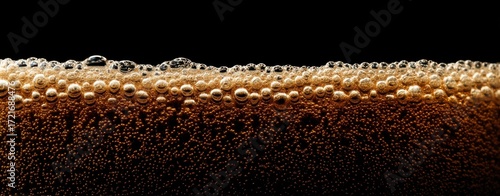 The Beer Foam Head on a Dark Carbonated Beverage Surface