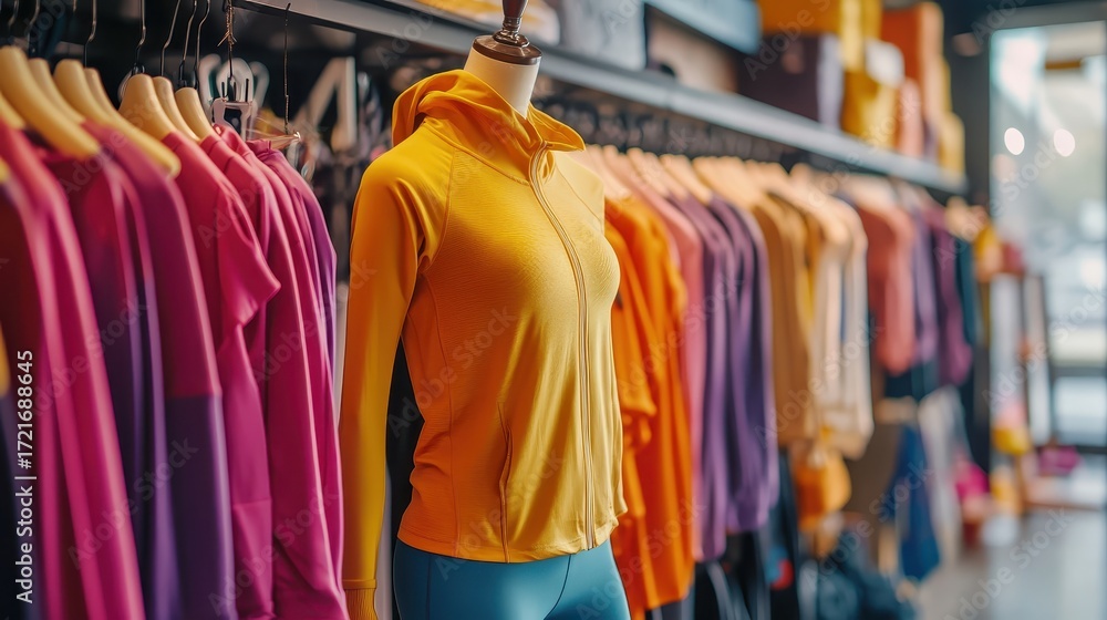 Fototapeta premium Colorful Activewear Display in Modern Retail Shop Interior Design