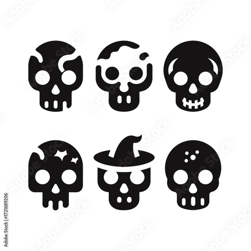 Halloween Skull Icon Set Spooky Vector Illustrations