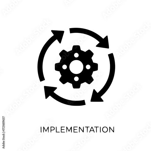 Circular workflow gear icon representing implementation and process flow
