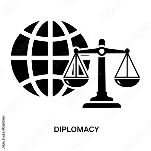 Global diplomacy scales iconic symbol representing international relations justice and law