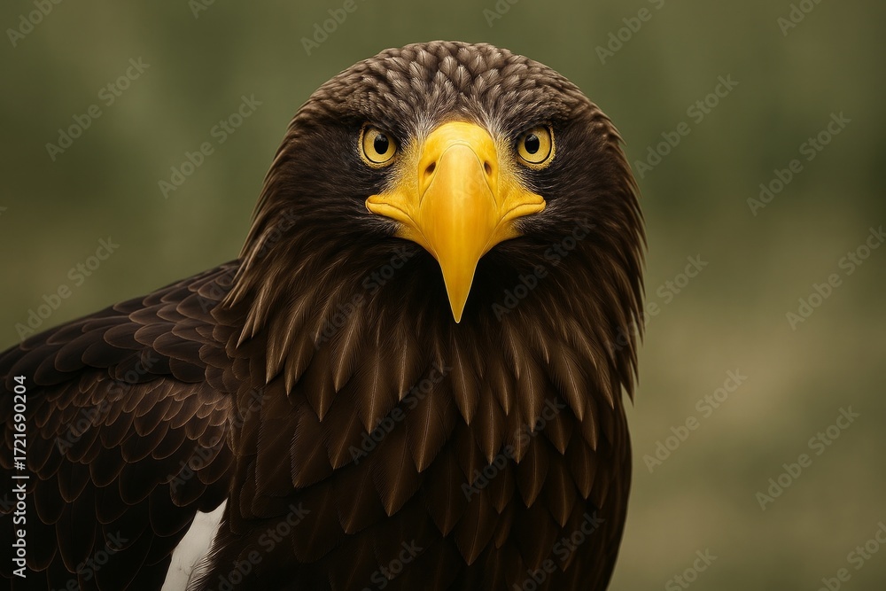 Obraz premium Close-up of Steller’s sea eagle with yellow beak and piercing eyes, showcasing strength and majestic detail