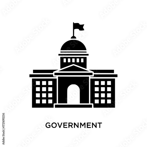 Classic government building icon with flag silhouette for official symbols and architecture