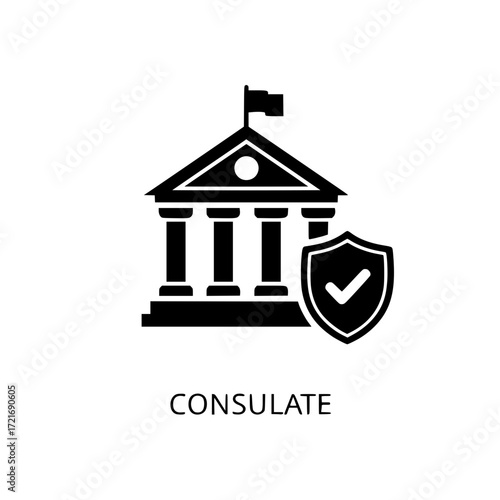 Consulate icon secure government building emblem protection safety shield check mark symbol