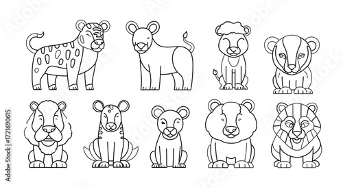 Collection of adorable animal outlines, perfect for coloring books and creative projects