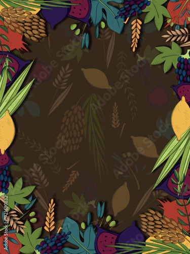 harvest and sukkot Feast A Decorative Border of Fruits and Foliage