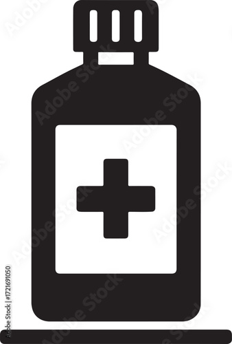 Silhouette disinfectant bottle icon representing hygiene, safety, cleanliness, and protection.
