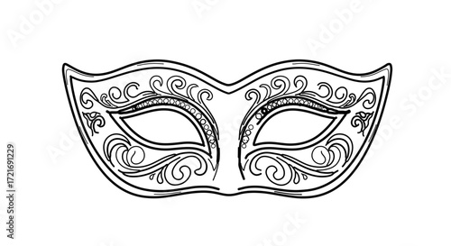 Elegant masquerade mask, featuring intricate swirls and decorative patterns in black and white