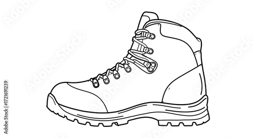 Hiking boot, featuring a sturdy design with laces and rugged sole in black and white