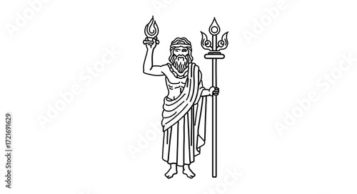 Poseidon illustration, a powerful god of the sea, mythology and ancient history