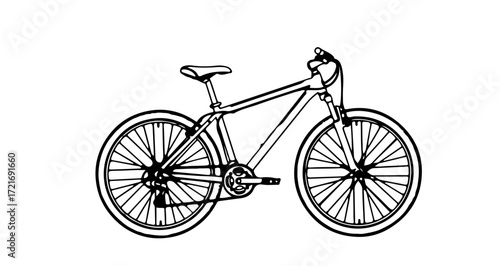 A mountain bicycle with sturdy frame and knobby tires an outdoor adventure