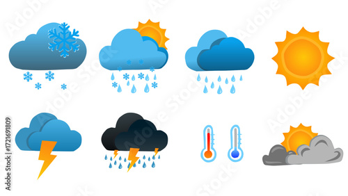 Simple Flat Weather Forecast Icon Set with Different Climate Conditions