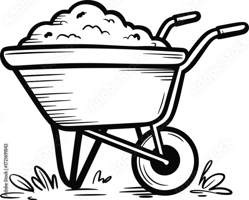Garden Wheelbarrow Filled with Soil on White Background gardening dirt