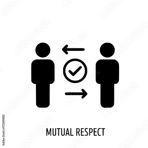 Symbol of mutual respect and agreement between two people with arrows and checkmark
