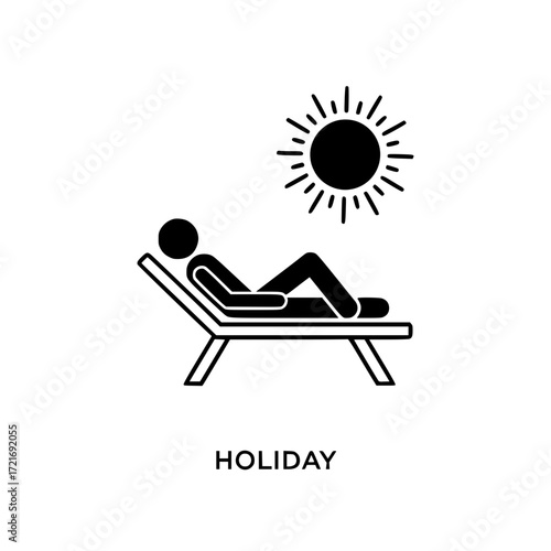 Person relaxing on a lounge chair under the sun icon representing holiday and vacation