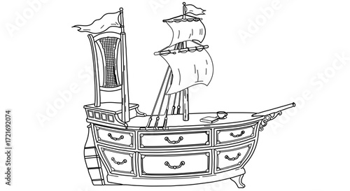 Illustration of a shipshaped dresser, a unique piece of furniture