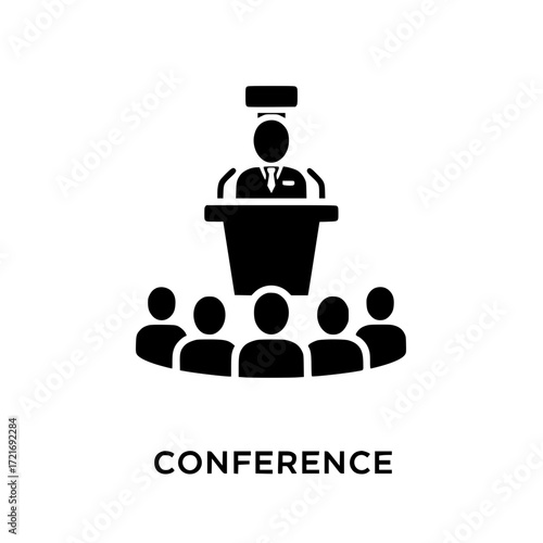 Professional speaker addressing audience icon represents conference business meeting seminar presentation
