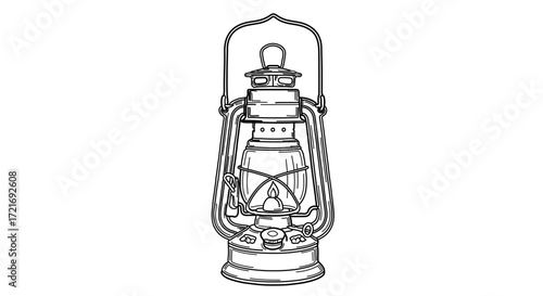 Illustration of an antique kerosene lamp, a vintage source of light for camping