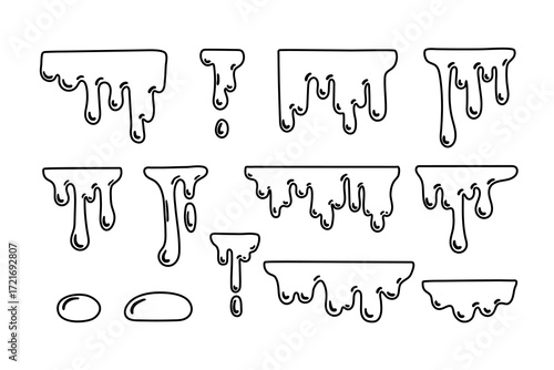 melted Honey dripping contour set. Sticky sweet dripping spot flowing sugar syrup oil viscous liquid