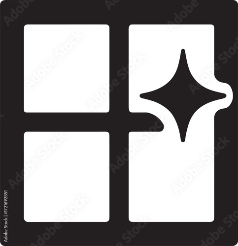 Silhouette clean window with sparkle icon representing hygiene, clarity, and maintenance.