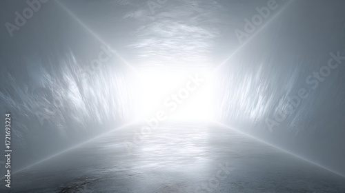 Illuminated tunnel journey into the unknown abandoned space digital art surreal environment perspective exploration concept