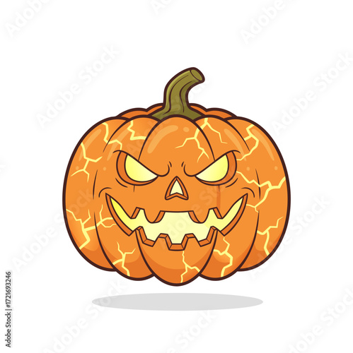Jack-o'-Lantern Illustration with an Eerie Glowing Crack Design