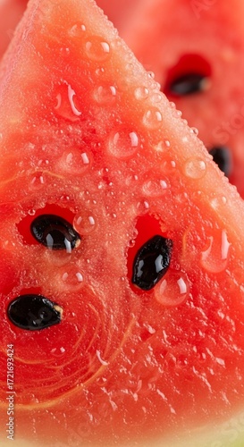 Fresh Watermelon Slice with Black Seeds.