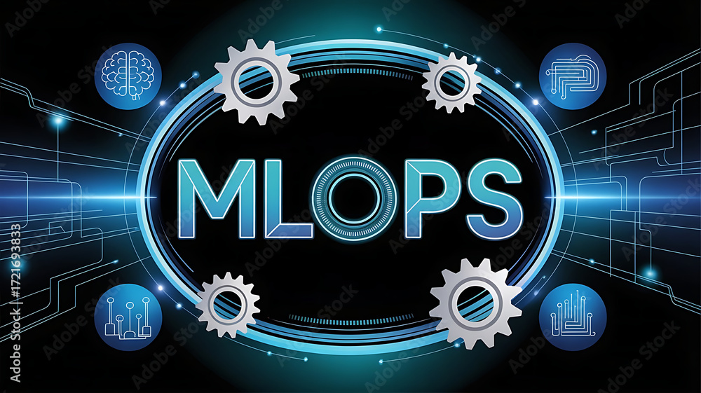 Obraz premium MLOps Integration and Deployment Framework Showcasing Machine Learning Model Lifecycle Management, Automated Pipelines, Continuous Integration and Delivery (CI/CD), Scalable Cloud Infrastructure