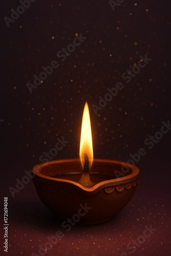Golden diya lamp with glowing flame on dark festive background, symbolizing light, hope, and spiritual celebration.